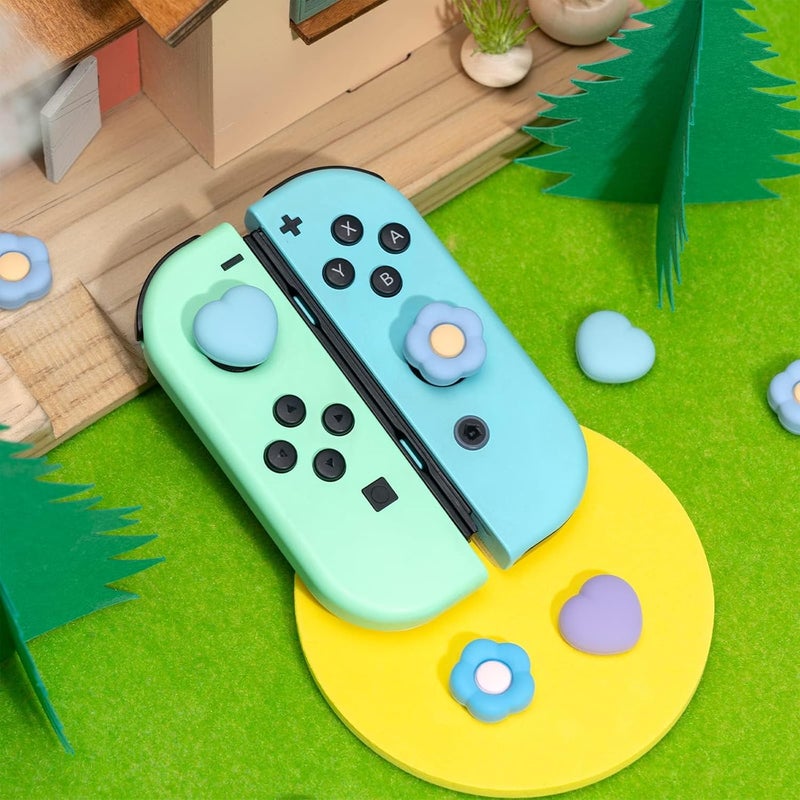 GEEKSHARE Silicone Joy Con Thumb Grip Caps, Joystick Cover Compatible with Switch/OLED/Switch Lite,4PCS - Heart & Flower (Blue&Purple) - Image 5